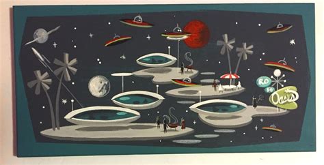 El Gato Gomez Painting Retro 1950 S Sci Fi Pulp Outer Space Robot Flying Saucer Flying Saucer
