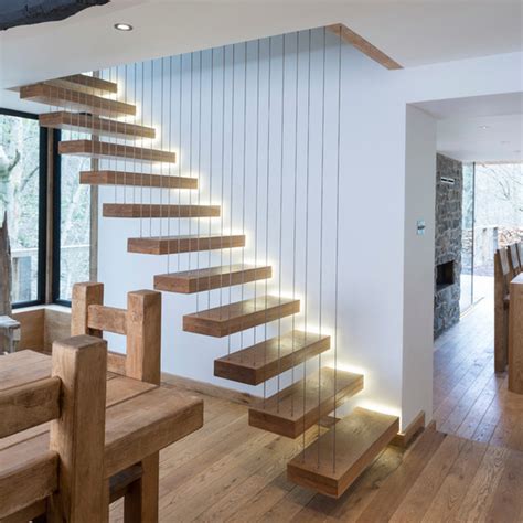 Invisible Wall Side Stringer Stairs Indoor Wood Staircase Design Diy