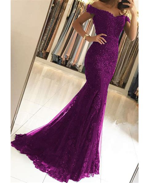 Women Formal Mermaid Lace Purple Prom Dresses Long Pl2210 Siaoryne