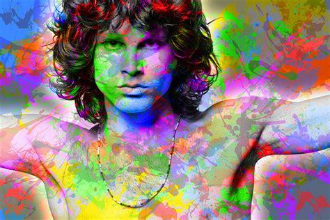Jim Morrison Paint Splatters Music Watercolor Portrait Mixed Media By