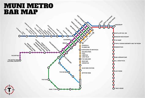 Thrillist Map Of Bars Near Muni Metro Stops