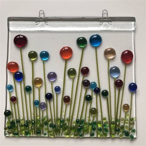 Charming Fused Glass Suncatcher Wall Hanging With Round Flowers Fused Glass Artwork Stained