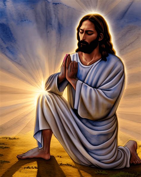 Beautiful Image Of Jesus Kneeling And Praying With Hands Together