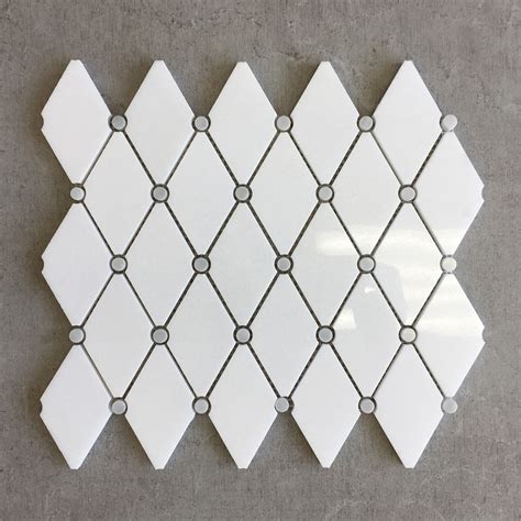 Thassos White Elongated Diamond With Dots Polished Marble Mosaic Tile