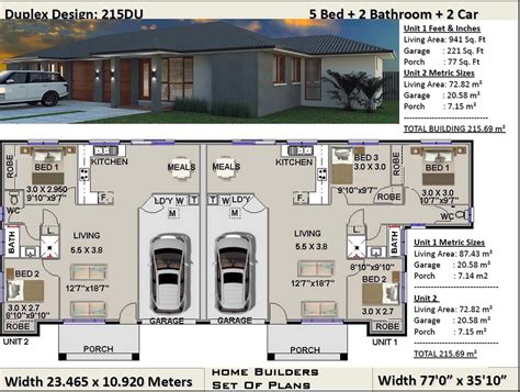 Duplex House Plans 5 Bedroom Duplex Design 3 X 2 Bedrooms Etsy