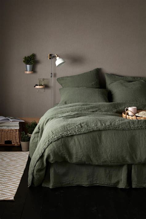 Rich Olive Green Bedding Made From 100 Linen Forget The Ironing And