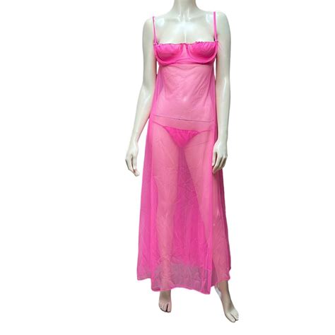 S Glydons Hot Pink Sheer Nightgown Bikini Tie Pan Gem