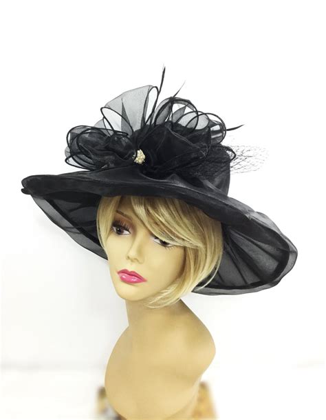 Elegant Ladies Sheer Black Ribbon Tea Party Hat Summer Hat Dress Up
