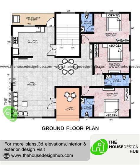 Enkle Moderne 3bhk Gulvplan Ideer I Indien The House Design Hub Fulton