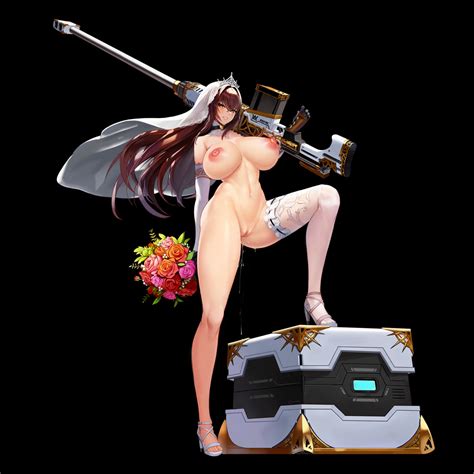 Rule 34 Anti Materiel Rifle Areolae Bangs Black Background Blush Bouquet Breasts Breasts Apart