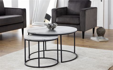 Bellini Round Nesting Coffee Table White Marble Effect Pivot Furniture