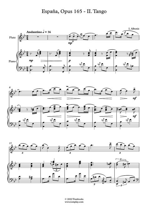 España Opus 165 Ii Tango Albéniz Flute Sheet Music