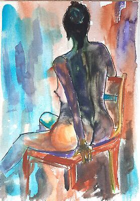 Original Art Female Watercolor Naked Woman Painting Erotic Small