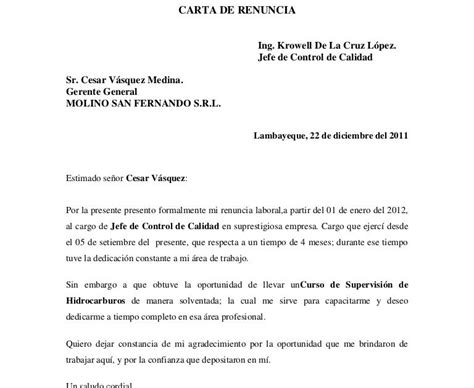 Carta De Renuncia Laboral Voluntaria Y Agradecimiento Ecuador W Carta De