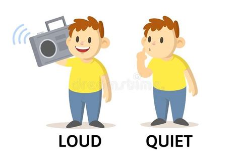 Words Quiet And Loud Flashcard With Cartoon Characters Opposite