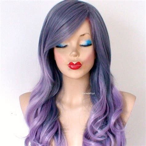 Pastel Lavender Hair Wig 26 Curly Hair Side Bangs Wig Etsy