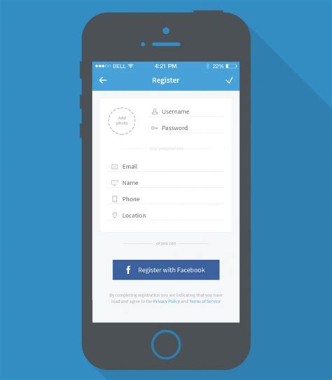 Mobile App Registration Page Mockup Design