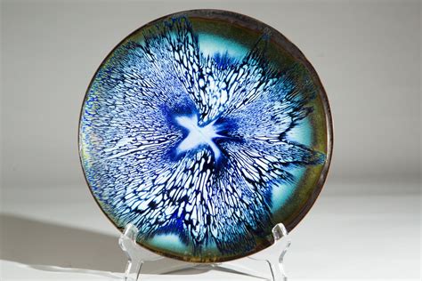 Blue Enamel Plate Art Signed By Canadian Artist Circa 1970s