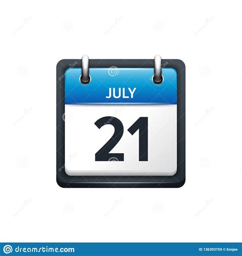 July 21 Calendar Iconvector Illustrationflat Stylemonth And Date