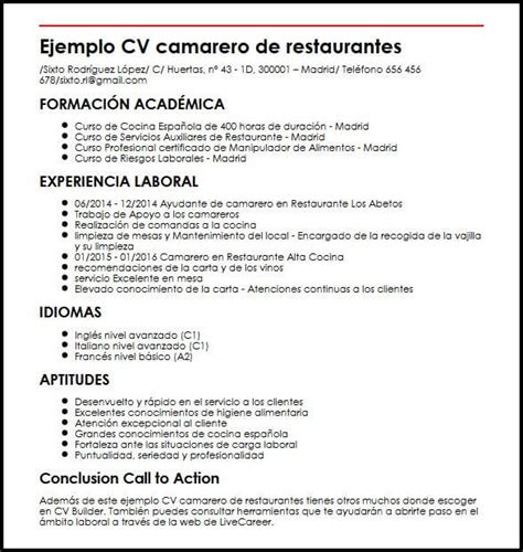 Organiza todo y tenlo a la mano ya que lo vas a necesitar a la hora de completar todas las secciones de tu cv cómo hacer un currículum vitae sin experiencia laboral. Ejemplo de CV para camarero de restaurantes| MiCVideal