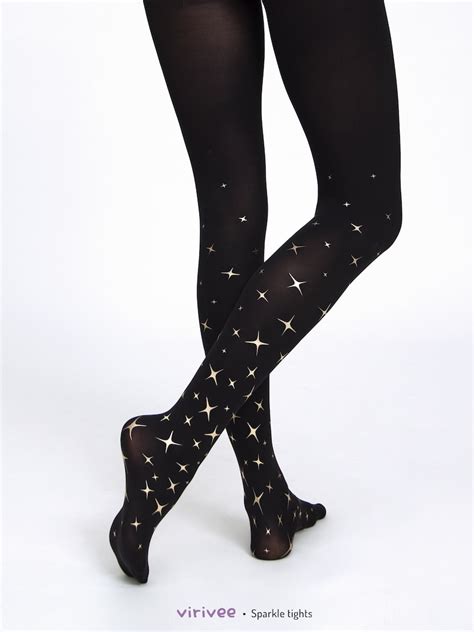 plus size sparkling star tights with glossy gold print black etsy
