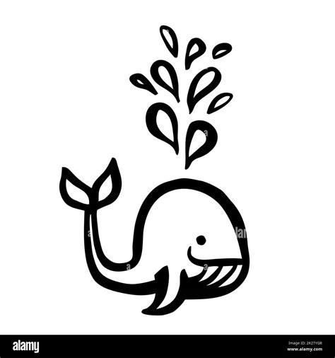 Cute Cartoon Whale Hand Painted With Ink Brush Stroke Stock Photo Alamy