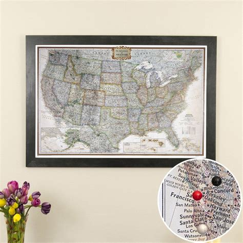 Executive Usa Push Pin Travel Map In Rustic Black Frame United States
