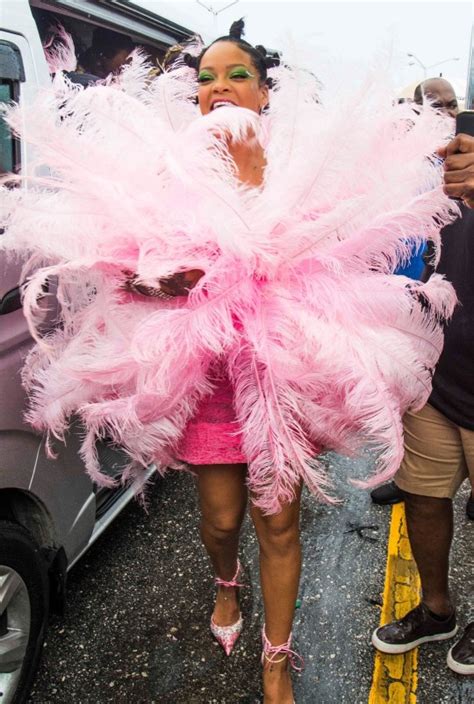 Rihannas Amazing 2019 Crop Over Outfit Is Pink Feathered And Fabulous