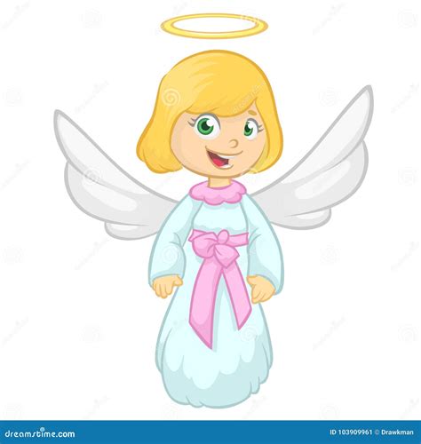 Cute Happy Cartoon Christmas Angel Character Vector Illustration