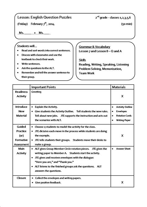 Example Of Detailed Lesson Plan In English