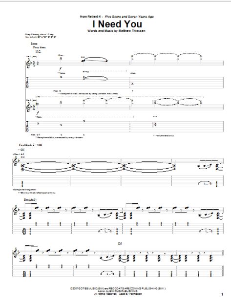 I Need You Guitar Tab Zzounds