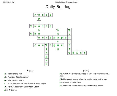 Weekend Crossword: Winners and Solutions - Daily Bulldog