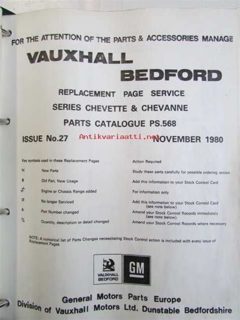 Vauxhall Bedford Parts Catalogue Chevette Series 197 80 Ps 568