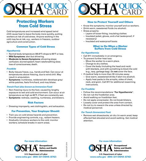 Osha Quick Card For Protecting Workers From Cold Stress