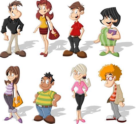 Fotomural Estándar Grupo De Personas De Dibujos Animados Lindos Felices