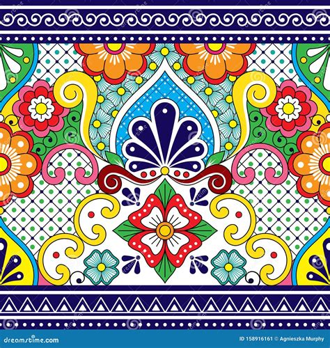 Mexican Talavera Ceramic Tile Pattern Vector Illustration