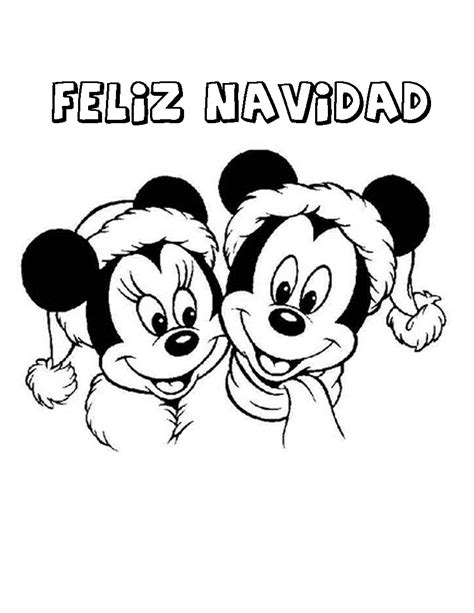 Dibujo para imprimir y colorear de Feliz Navidad Mickey y Minnie