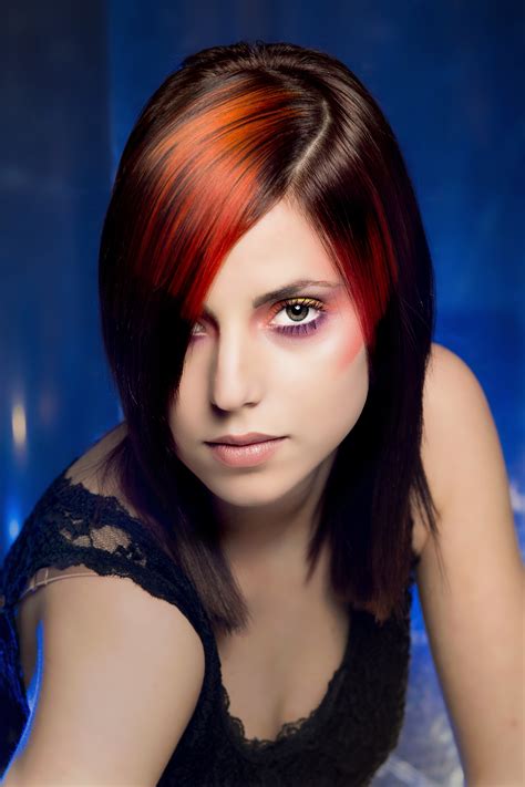 Black Hair With Red And Blue Highlights