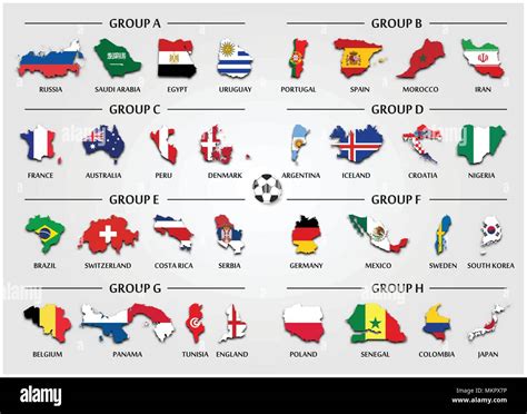 Football Or Soccer Cup Team Group Set Country Map With National Flag
