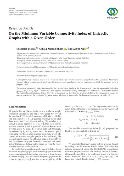 Pdf On The Minimum Variable Connectivity Index Of Unicyclic Graphs