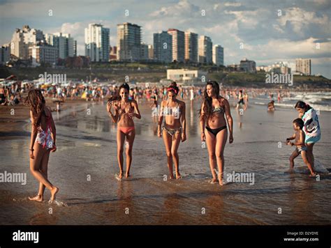 feb 4 2013 mar del plata buenos aires argentina girls on the crowded beach at playa