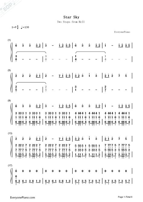 Star Sky Two Steps From Hell Numbered Musical Notation Preview