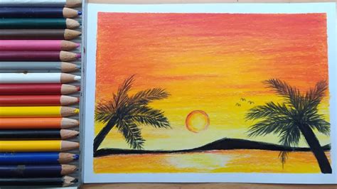 Simple Sunset Drawing Ideas With Color Pencil 01 Youtube
