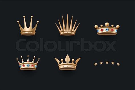 Set Of Royal Gold Crown And Five Stars Icons Stock Vector Colourbox