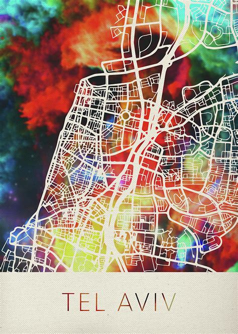 Visit a city is having some trouble loading. Tel Aviv Israel Watercolor City Street Map Mixed Media by ...