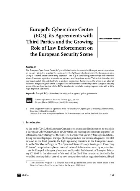 Pdf Europols Cybercrime Centre Ec3 Its Agreements With Third