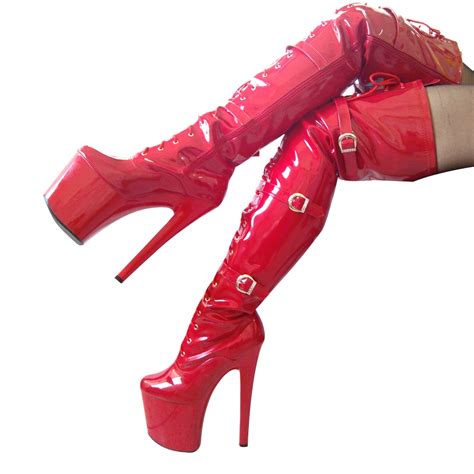 20cm High Height Sex Boots Women S Heels Round Top Stiletto Heel Platform Over The Knee Boots