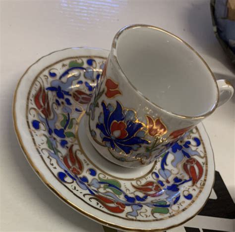 Vintage Turkish Coffee Kutahya Porselen Elif Demitasse Cup And Saucer