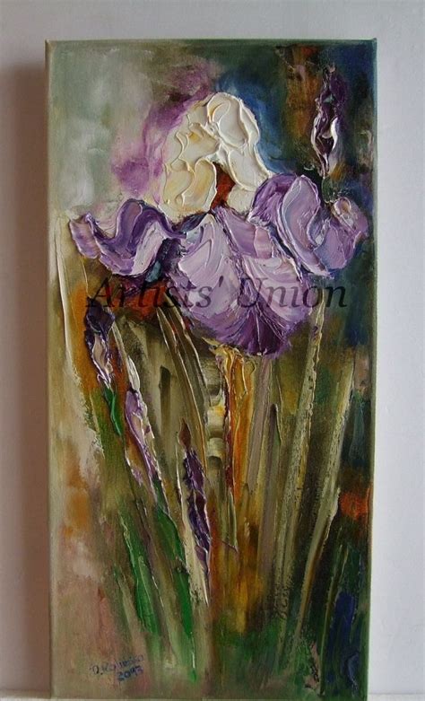 Irises Impasto Original Oil Painting Wild Flowers Palette Knife Purple