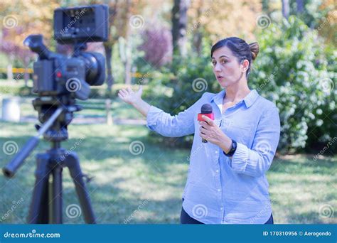 Woman Reporter Reporting From Field Stock Photo Image Of Media